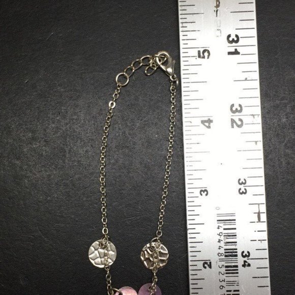 Anklet Ankle Bracelet 10 Inches Barbie Pink Shell Silver Chain Hammered Dangle - Picture 8 of 8